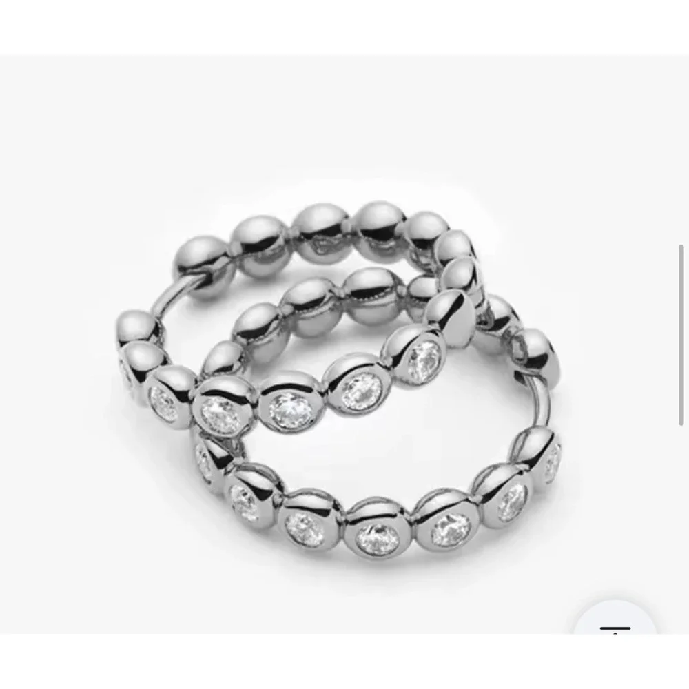 Gold Plated Bezel‎ 18k Moissanite Bubble Hoop Earrings Round Clear Huggies